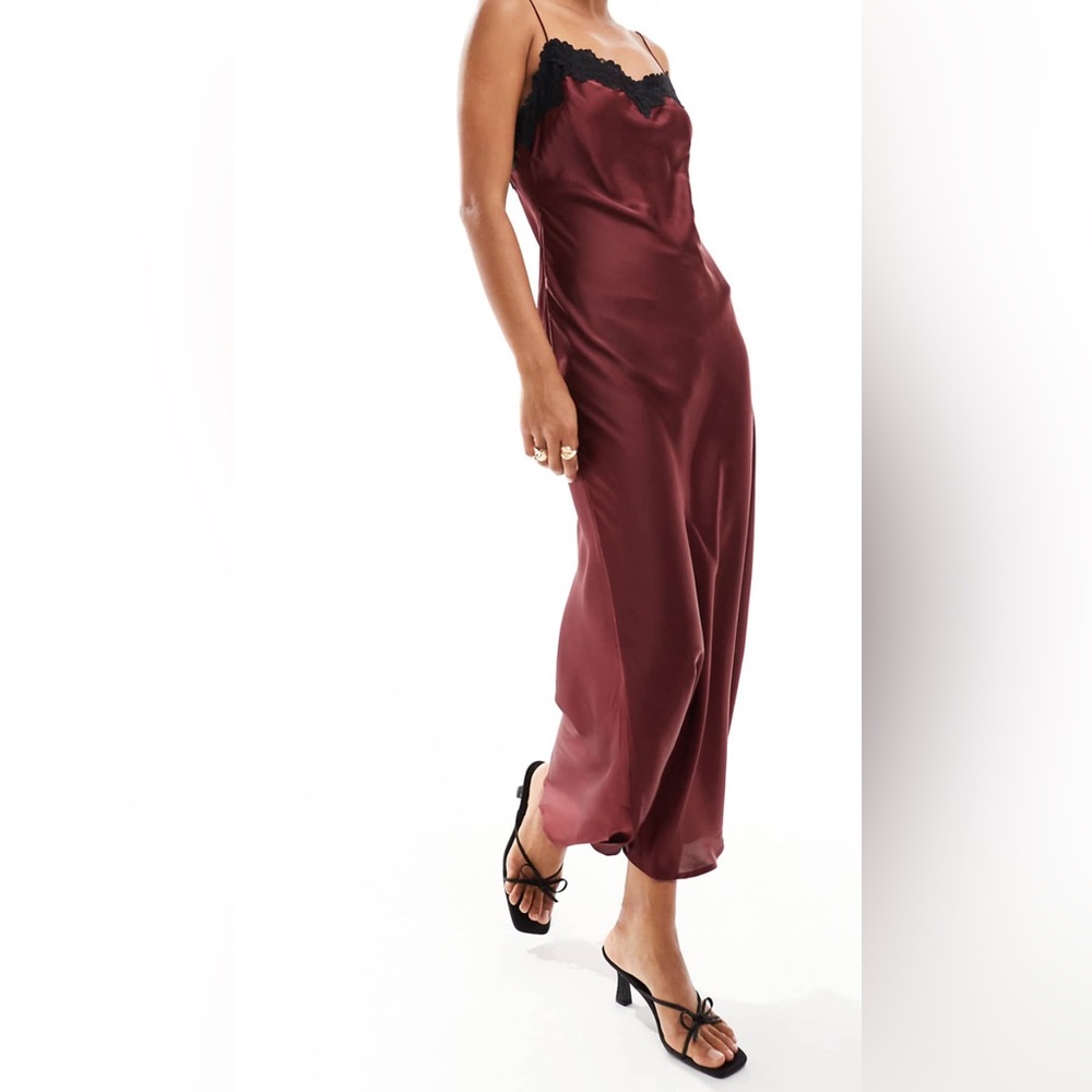 Satin Cami Lace Burgundy Dress